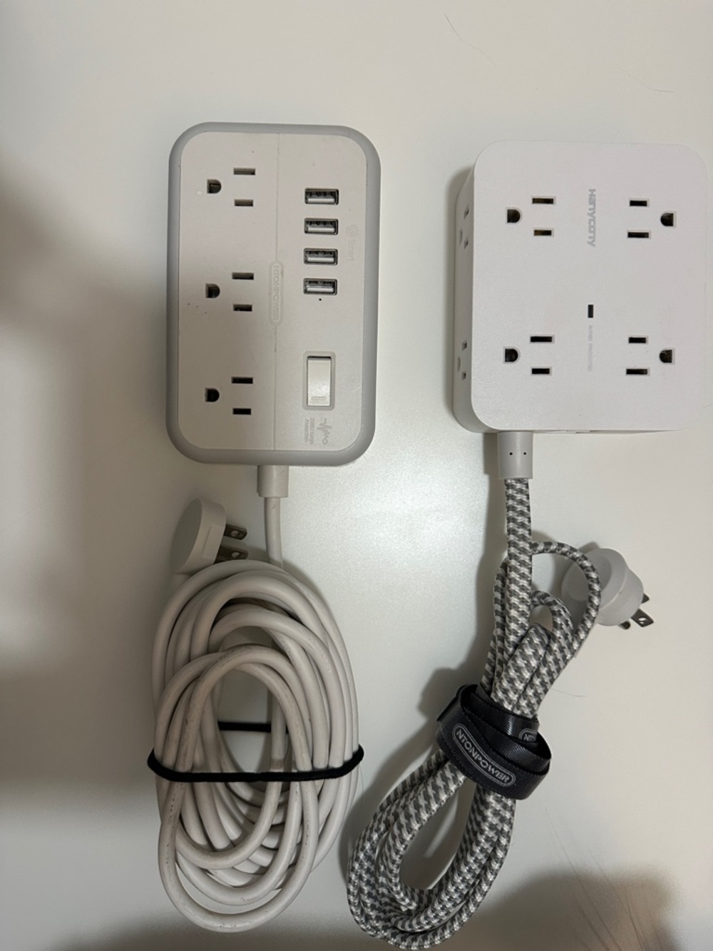 White Multi-Outlet Power Strip with USB Ports x2